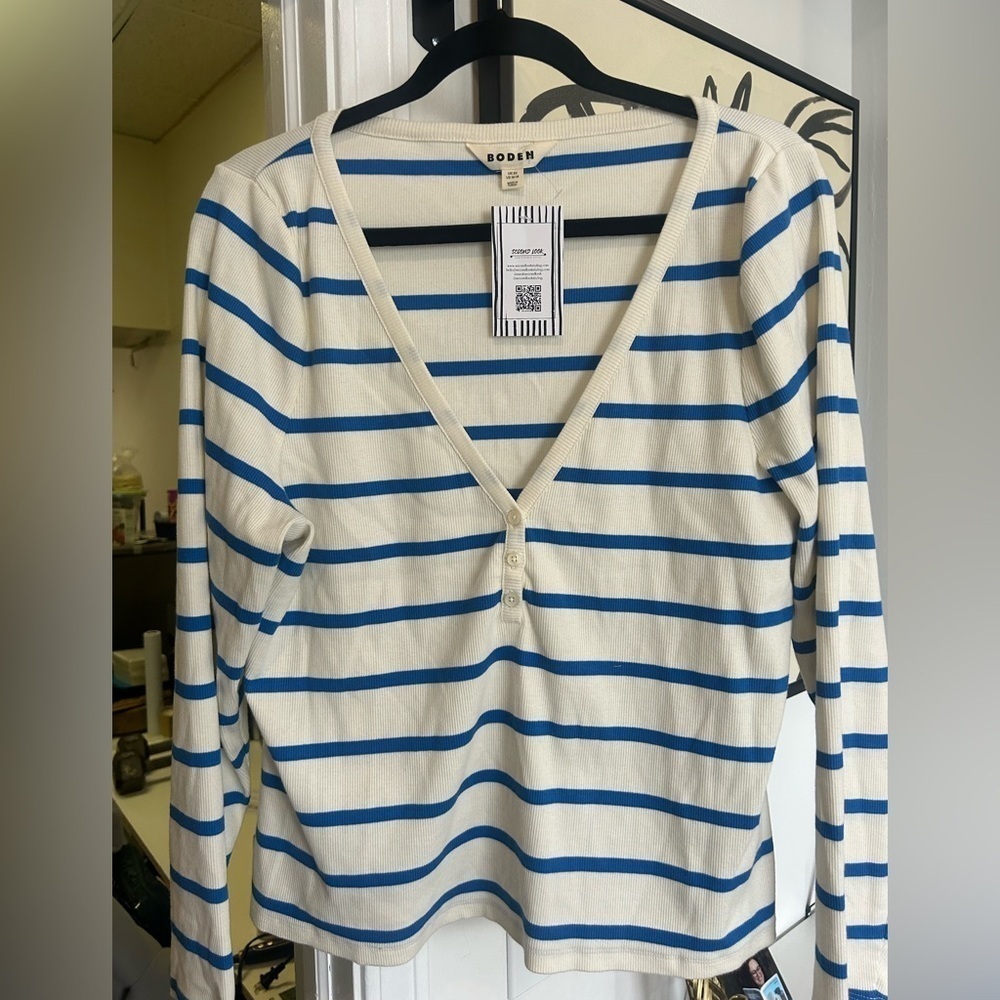 Boden striped long sleeve top cream and navy size 16-18